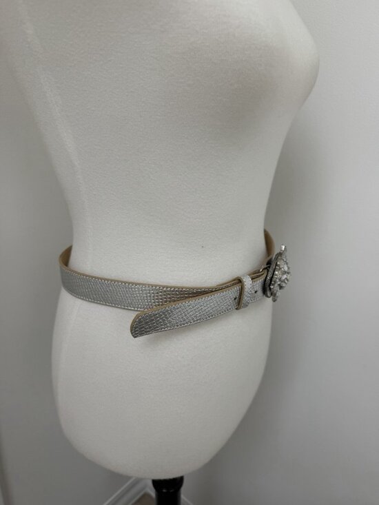Vintage Cache Genuine Leather BeltMetallic Silver Rhinestone Buckle Sz S main image 14